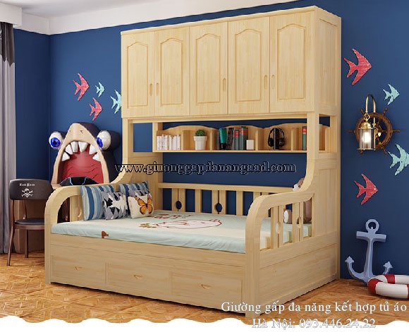Giường gỗ đa chức năng kết hợp tủ quần áo ngăn kéo