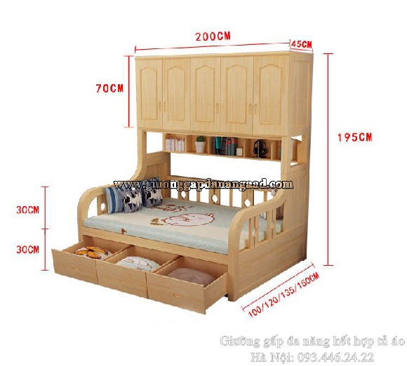 Giường gỗ đa chức năng kết hợp tủ quần áo ngăn kéo