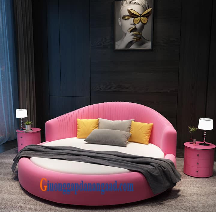 Giường tròn màu hồng