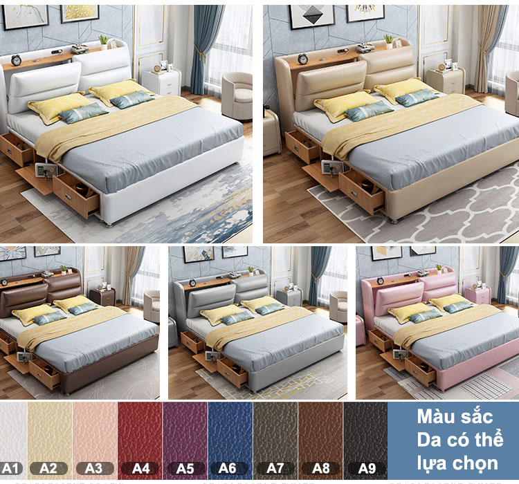 Giường da hiện đại GA-C032 giường đôi 1,8m