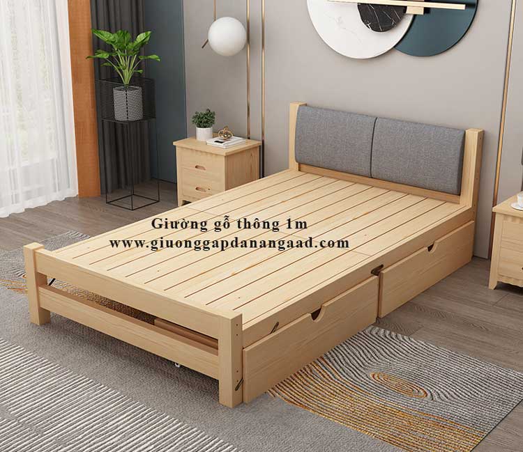 giường 1m bằng gỗ thông bọc nệm đầu giường