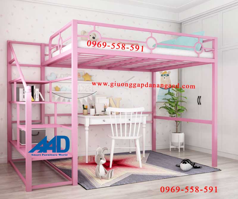 giường gác xép sắt màu hồng