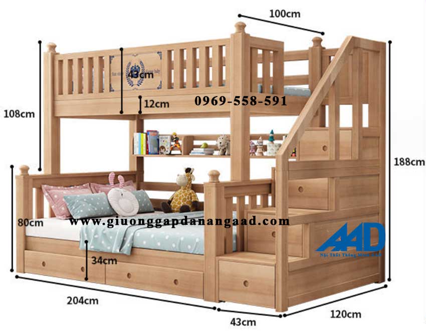giường gỗ 2 tầng lệch